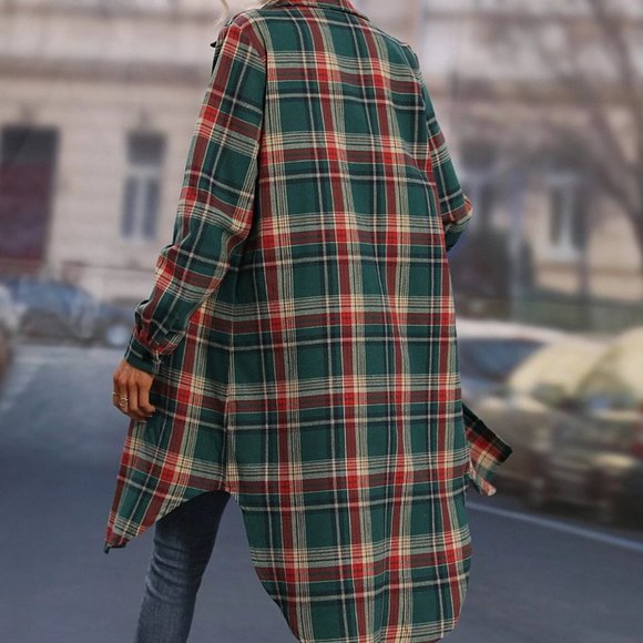 Multicolor Plaid print button down casual shacket jacket - Picture 2 of 4